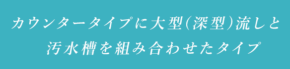 カウンタータイプに大型(深型)流しと汚水槽を組み合わせたタイプ